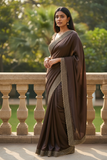 Wine / Purple - Classic Saree with Stone Work Border and Blouse Piece - UK stock - 24hr Dispatch - RS2538 VP