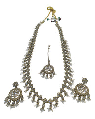 Clear - Large Size Antique Gold Finish Long Necklace Set with Earrings - RZ13  11KT24