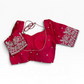 Size 40" / UK 14 - Red - Zari Embroidered Silk Blouse with Elbow-Length Sleeves - UK Stock - With Margin inside - VAM1296 - KY