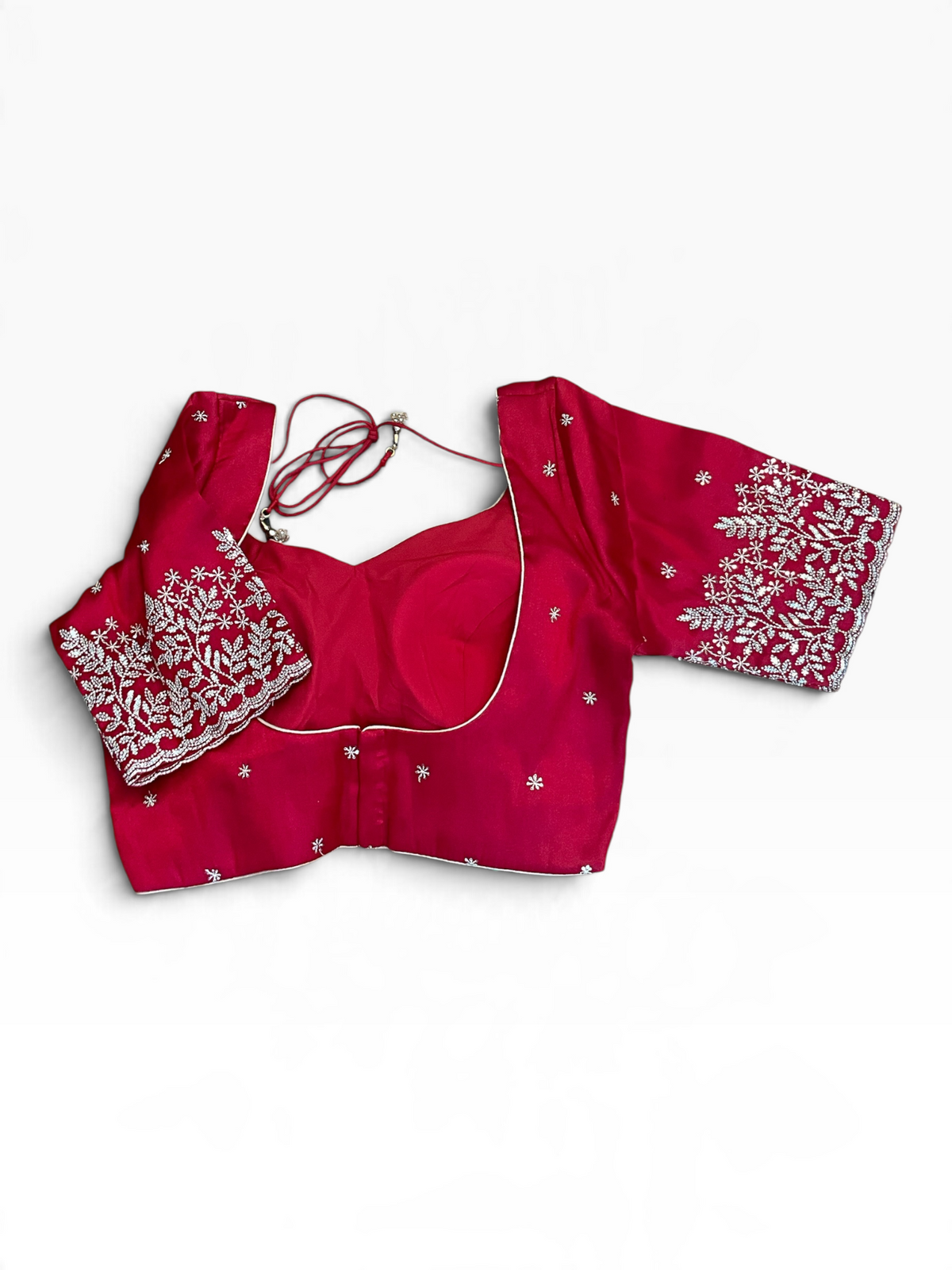 Size 40" / UK 14 - Red - Zari Embroidered Silk Blouse with Elbow-Length Sleeves - UK Stock - With Margin inside - VAM1296 - KY