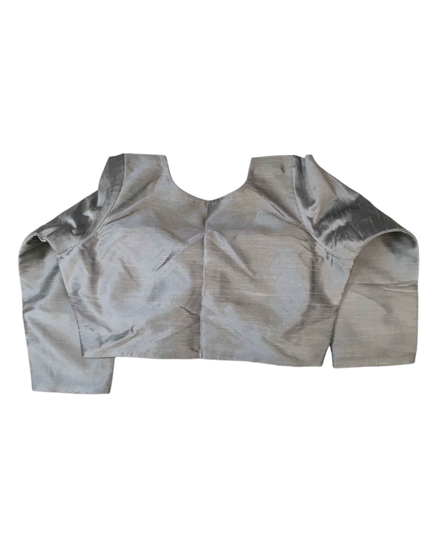 Light Grey / Silver - Silky Saree blouse with cups,  Long Sleeves, High Back - 38" - UK Stock - Quick Delivery - RNK - R231F-A