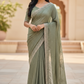 Henna Mehndi Green - Satin Crepe - Party Wear Embroidered Saree with Blouse Piece - SP2504011 VP