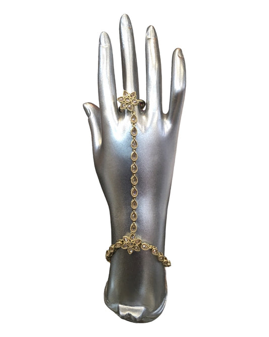 Gold - Antique Finish Panja / Indian Ladies Hand Accessory - Fashion Jewellery - Bollywood - Weddings - KAJ1000 Tp 1023