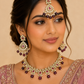 Purple - Large Size Antique Gold Finish Necklace Set with Earrings & Tika (Head Piece) - UK Stock - JIG86 08C25
