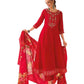 Red - Simple / Classy Ladies Indian Trousers Suit with Printed Dupatta - Size 12 (38") - LL22606 VV 1024