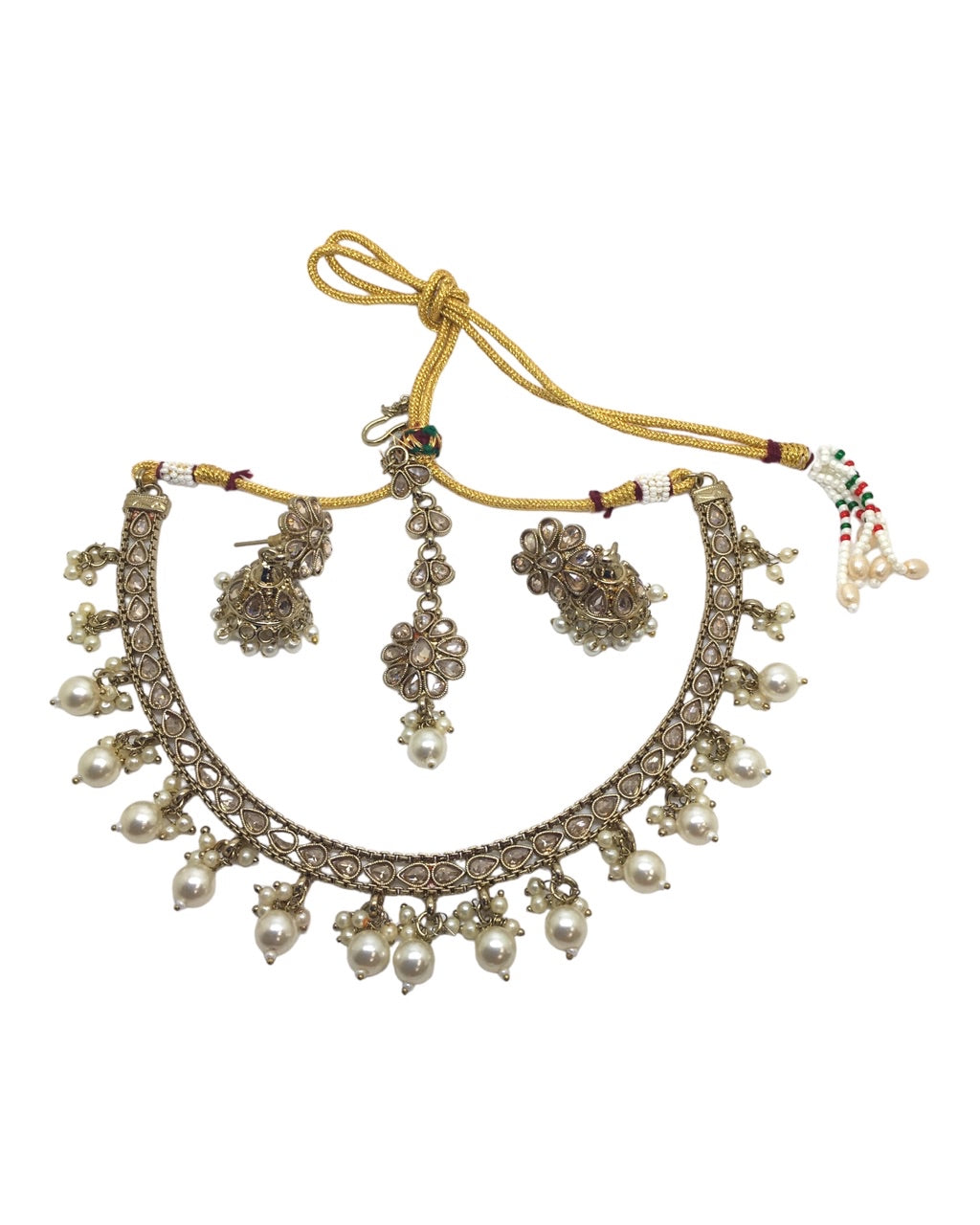 Pearl / Gold - Reverse Stone Choker Necklace set - Bollywood - Weddings - NIR793 C 0923