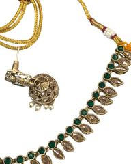 Green - Small Size Antique Gold Finish Necklace Set with Earrings - SV2404  C 0424