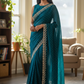 Turquoise Blue - Rich Saree with Stone Work and Blouse Piece - UK stock - 24hr Dispatch - RS2514 VC