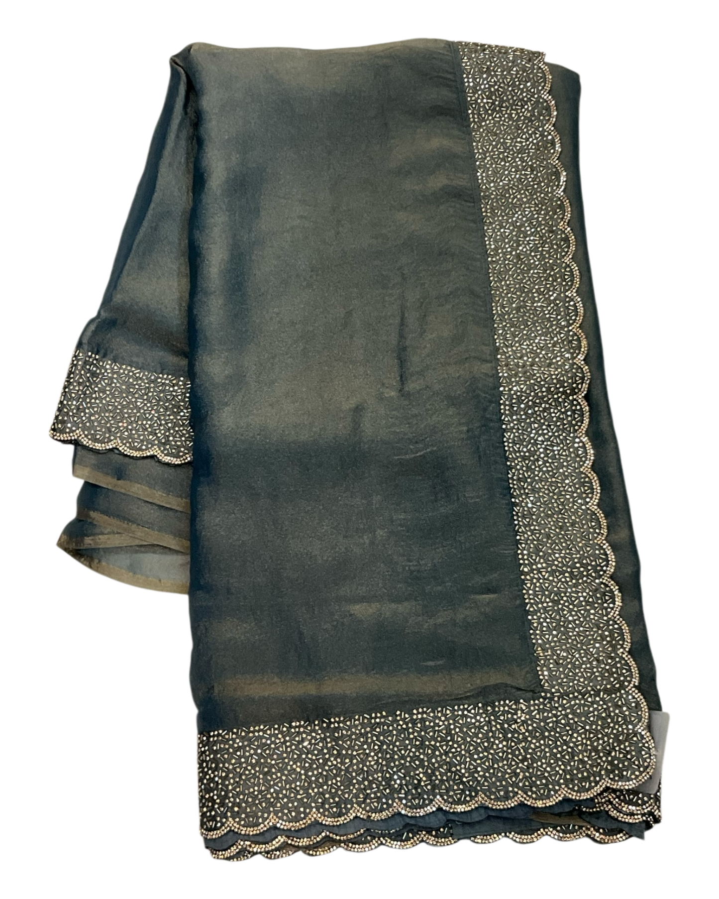 Grey - Classic Saree with Stone Work Border and Blouse Piece - UK stock - 24hr Dispatch - RS2538 VP