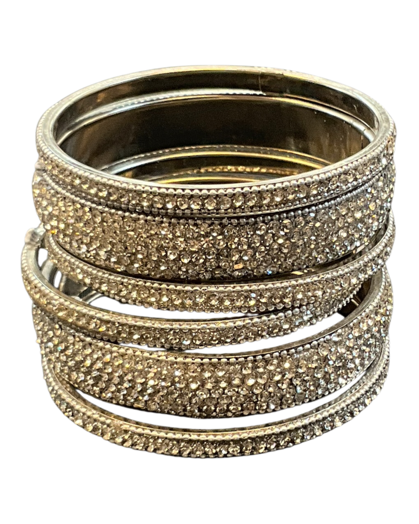 Silver Finish - Set of 6 Stone Bangles -  M - XXL - 5Line 07Kp26