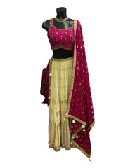 Fuchsia Blouse with Lemon Lehenga Set - UK Stock - 24h Dispatch - Bhavani KTY 0723