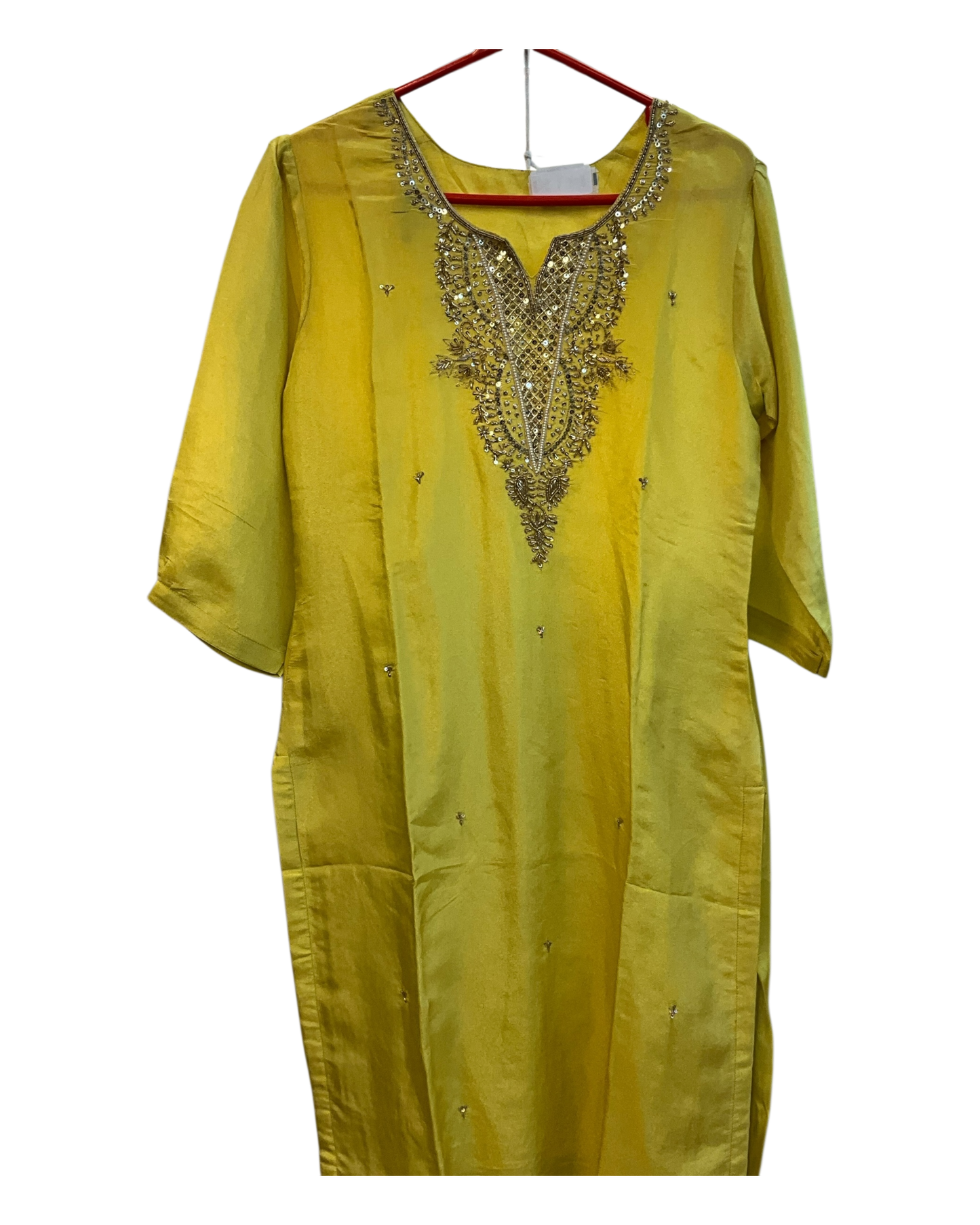 UK14 / 40" - Lemon Yellow - Silky Ladies Trousers Suit - Sangeet / Henna / Temple - KCS250190 TY