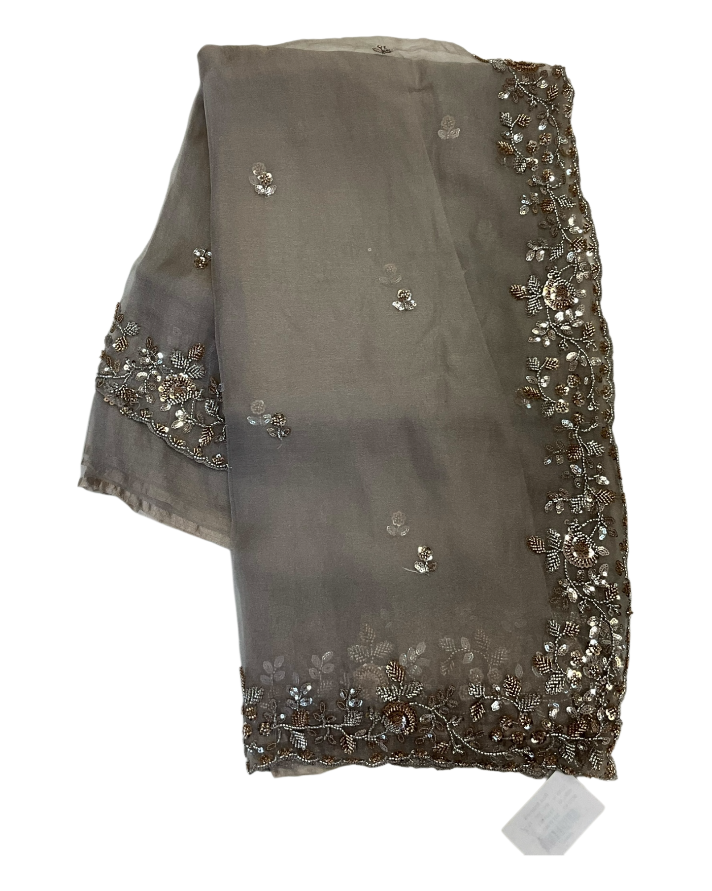 Champagne / Light Brown - Rich Saree with Bead Embroidery and Blouse Piece - UK stock - 24hr Dispatch - RS2523 TH