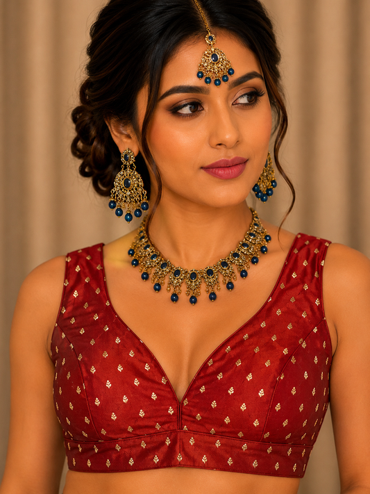 40" / UK 14 - Maroon - Silky Designer Saree blouse with cups,  Sleeveless - UK Stock - Quick Delivery - RNK - R717 KV