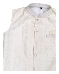 Cream - Rich Lucknowi Sequins Mens Waistcoat - Bollywood - YD2319 KR 0623
