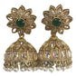 Green - Medium - Antique Gold Finish Traditional Zhumki Earrings - Bollywood - Weddings - SV2409 Rp 0724