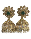 Green - Medium - Antique Gold Finish Traditional Zhumki Earrings - Bollywood - Weddings - SV2409 Rp 0724