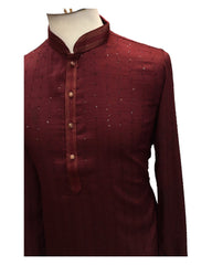 Maroon - Fantastic Mens Indian Kurta set - Weddings / Walimas , Sangeet, Eid, Mehndi / Henna - NAD2405 08KA24