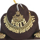 Gold / Neutral - Large Size Antique Gold Finish Necklace Set with Earrings - JE14  KY 0424