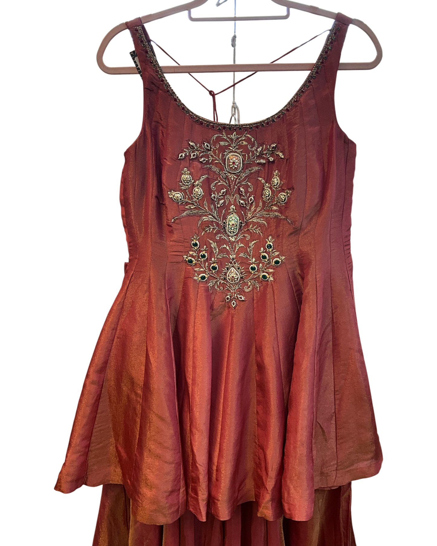 Rust / Orange - Designer Ladies Medium Spaghetti Top Palazzo Trousers Suit - Size 12 (38") - VMK KRUPA RJ