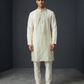 Off White / Cream - Soft Silky Mens Kurta Set with Draw stringed Trousers - Sangeet Mehendi Haldi - KCS2605 06KV26