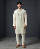 Off White / Cream - Soft Silky Mens Kurta Set with Draw stringed Trousers - Sangeet Mehendi Haldi - KCS2605 06KV26