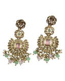 Pink and Sea Green - Large - Antique Gold Finish Traditional Earrings - Bollywood - Weddings - PRI1773  11Tp24