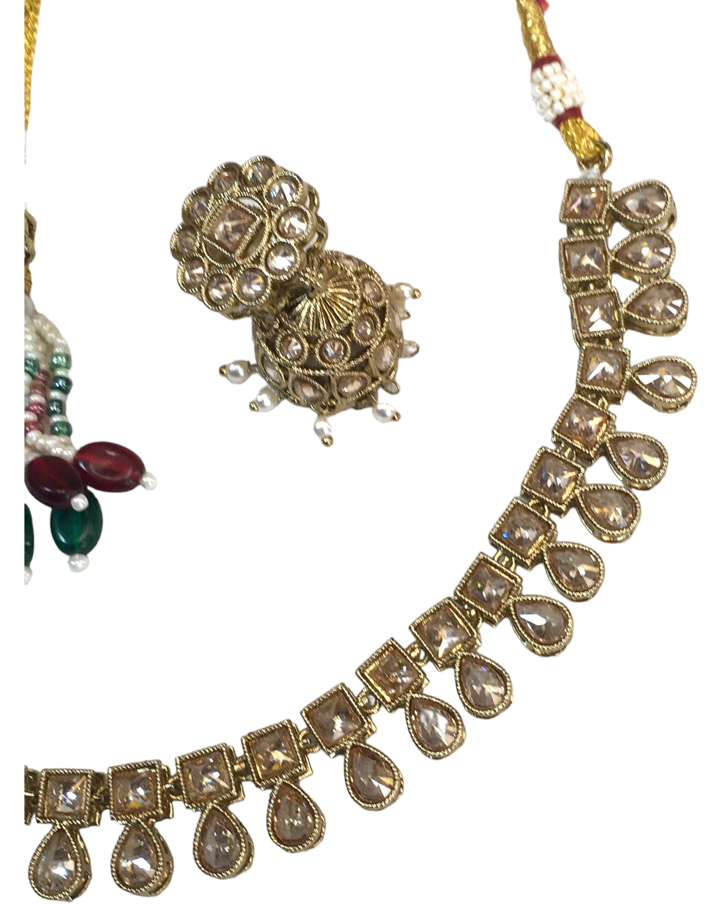 Gold / Neutral - Medium Size Antique Gold Finish Necklace Set with Earrings - SV2403  H 0424