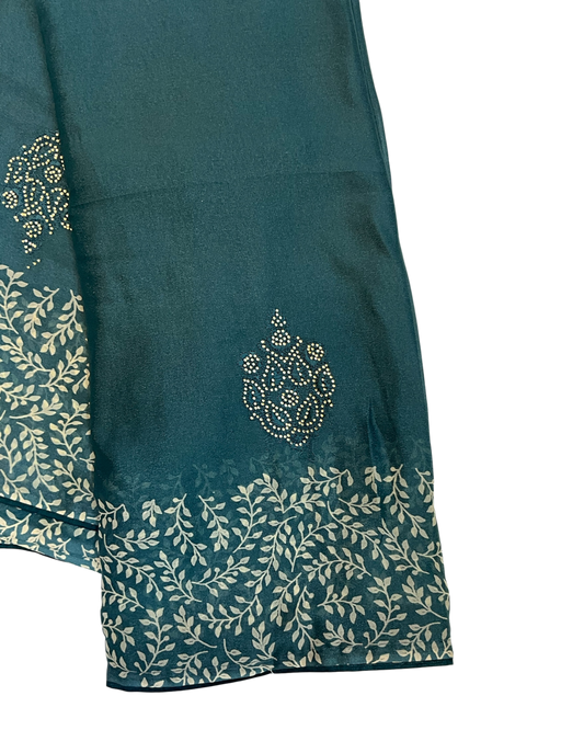 Teal - Chiffon Printed Saree with Blouse Piece - UK stock - 24hr Dispatch - LTF108 07KT26