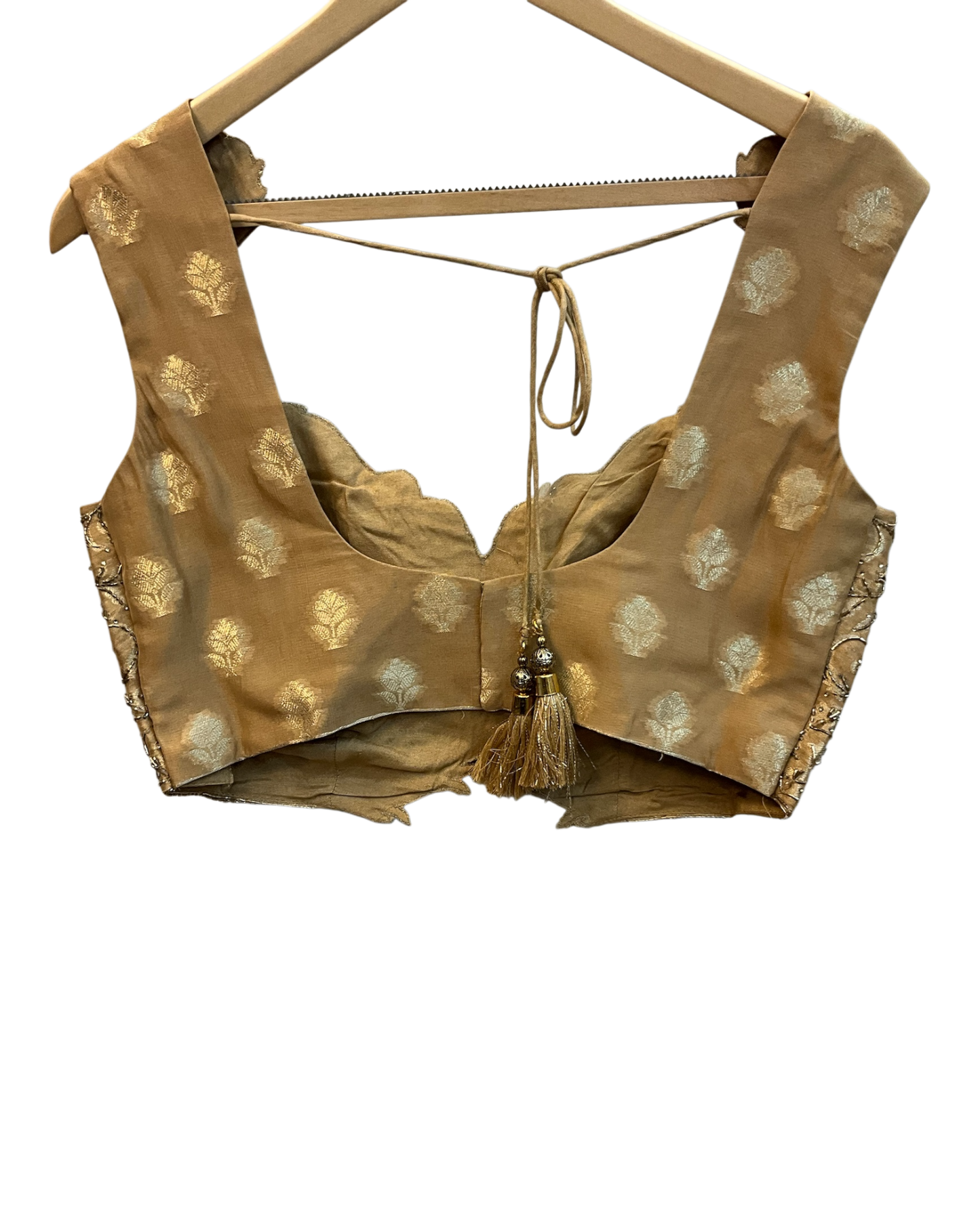 UK 12 / 38" - Pastel Beige / Gold - Designer Ladies Indian Short Top Palazzo Trousers Suit - UK Stock - 2/3 days delivery - VMK Jivika AV
