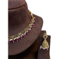Purple - Medium Size Antique Gold Finish Necklace Set with Earrings - RAK375 Pp