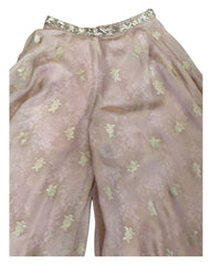 Champagne / Peach - Designer Ladies Short Top Palazzo Trousers Suit - Size 12 (38