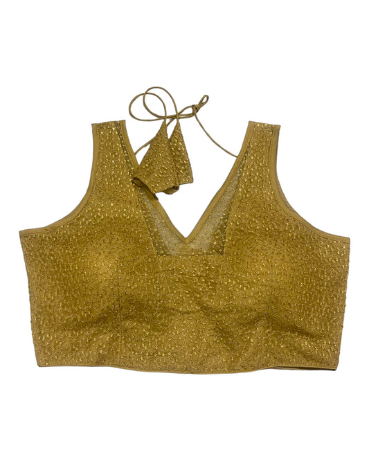 Gold - Fully Embroidered V neck Saree / Lehenga blouse - With Cups - Margin to loosen - UK Stock - AF2343 H 0923