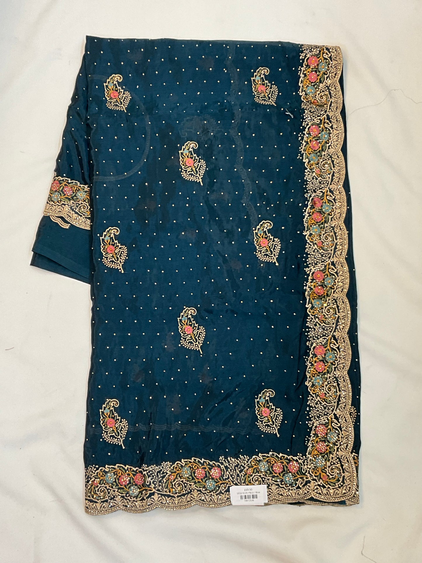 Dark Petrol Blue - Fancy Party Saree with Blouse Piece - UK stock - 24hr Dispatch - SP2610 VK