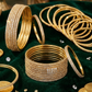 Antique / Dark Gold Stones - Set of 8 Diamante Stone Bangles -  M to XXL - HAN2602 07Ka26