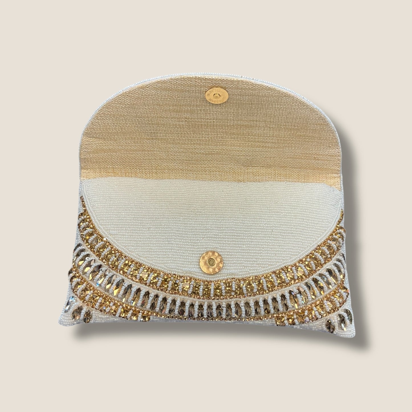 White & Gold Finish - Rich Hand Embroidered Clutch Bag / Handbag -Bollywood / Weddings - AKB238 05KP25