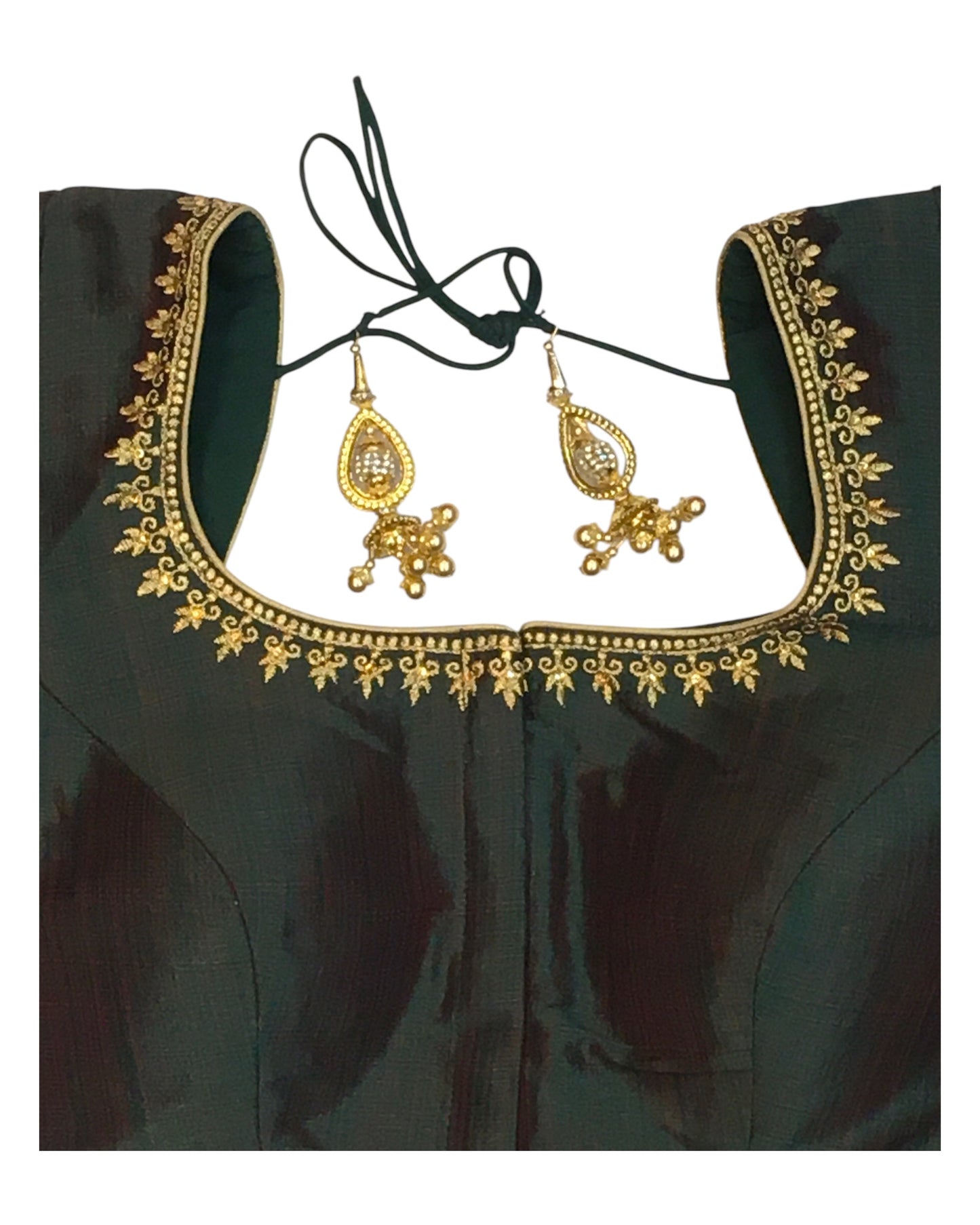 Dark Green - Dupion Silky Saree / Lehenga blouse - 42" Bust (UK 16) Can be let out to size 18  - KP272 01Hp25