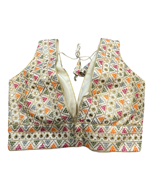 Size 40" / UK 14 - Prachy Creations - Vibrant Multi-Color Mirror &amp; Thread Embroidered Designer Saree Blouse- UK Stock - With Margin inside - VAM363 - KY (Copy)