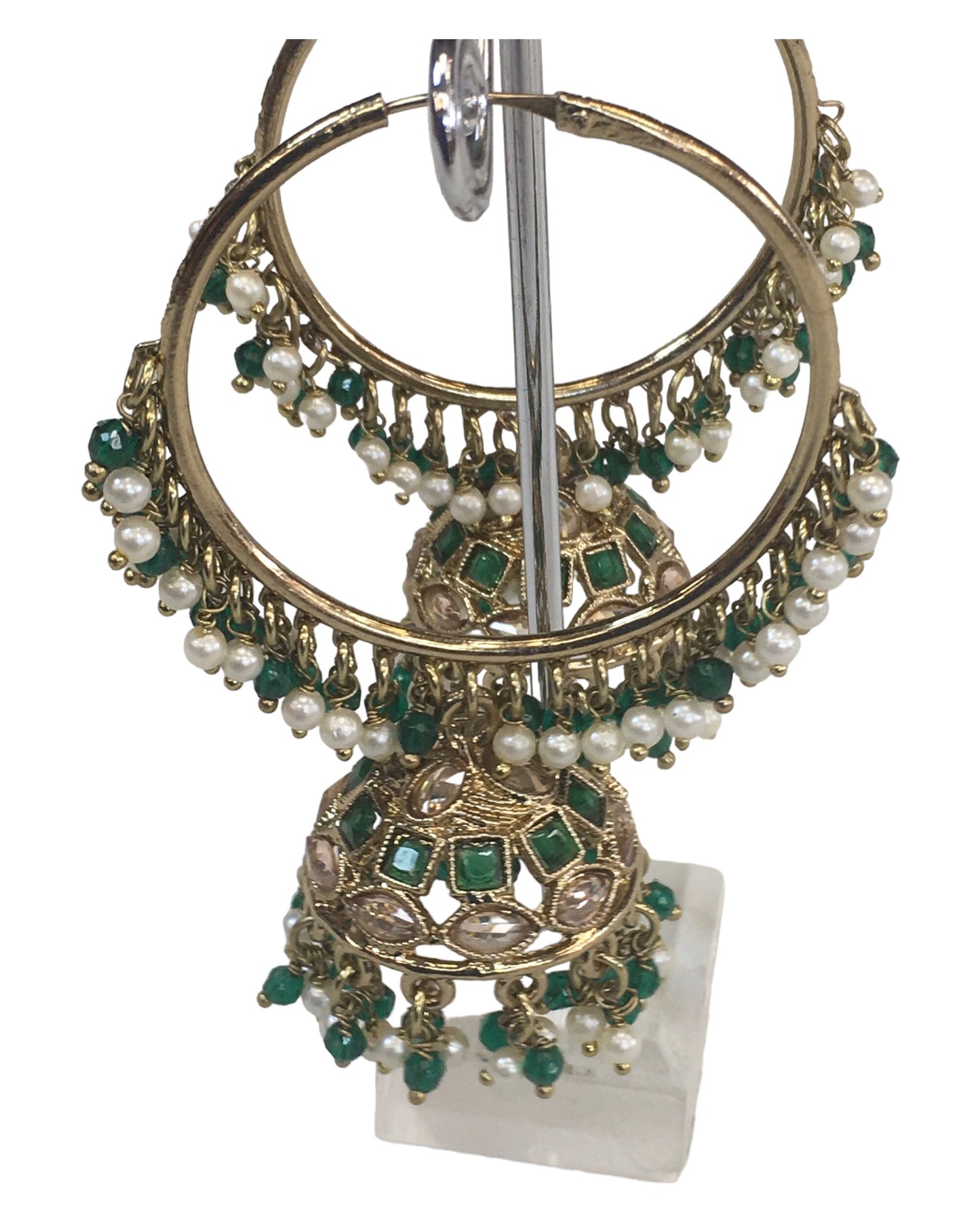 Green - Large - Antique Finish Traditional Bali Zhumki Earrings - Bollywood - Weddings - JE28 Tp 0724