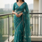 Turquoise - Rich Saree with Allover Embroidery and Blouse Piece - UK stock - 24hr Dispatch - RS2520 JA