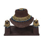 Navy Blue - Large Size Antique Gold Finish Necklace Set with Earrings - VJY403  C 0424