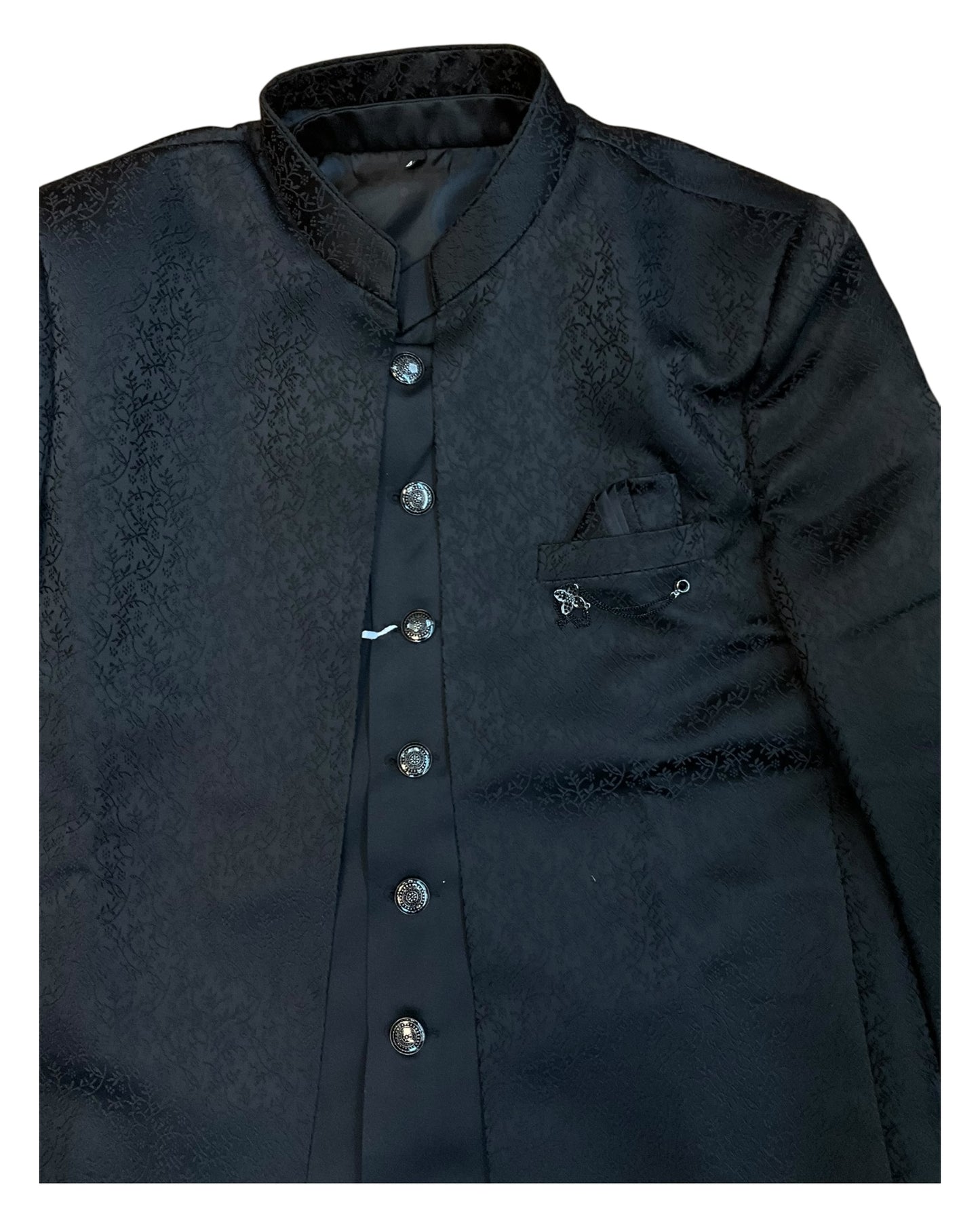 Black - PREMIUM Slim Fit Mens BandhGala / Prince / Chinese Collar Open Jacket with inside Waistcoat- Fantastic Fit - CS2511 JP 0625