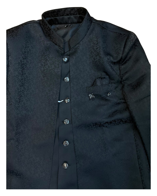 Black - PREMIUM Slim Fit Mens BandhGala / Prince / Chinese Collar Open Jacket with inside Waistcoat- Fantastic Fit - CS2511 JP 0625