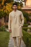 Cream / Light Gold - Silky Mens Indian Kurta set - UK Stock - Ideal to Pair with a Waistcoat - VEE1095 KJ