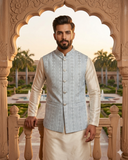 Silver / Pastel Grey - All Over Embroidered - Mens Indian Waistcoat - UK Stock - 24 hr Dispatch - KCS4089 06KC26