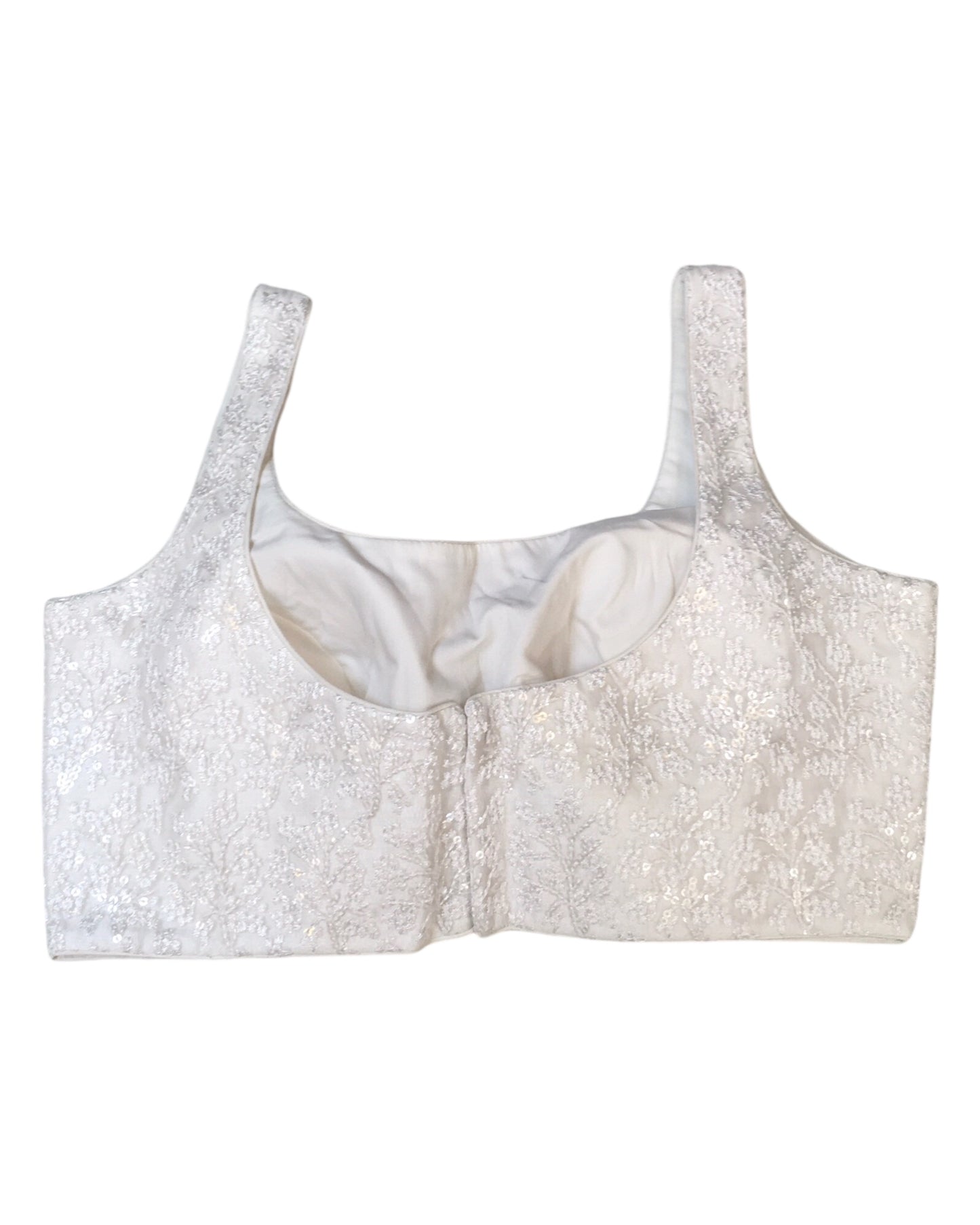 White - Self Embroidered Saree blouse with cups,  Sleeveless - 38" - UK Stock - Quick Delivery - RNK - R873-KK