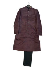 Dark Maroon / Wine - Classic Banarasi Handloom Brocade Sherwani with Gold Buttons -  BS788 08JC25