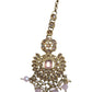 Pink - Large - Antique Gold Finish Traditional Tika Head piece - Bollywood - Weddings - PRI1773  11V24