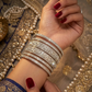 Silver Finish - Set of 6 Stone Bangles -  M - XXL - 5Line 07Kp26