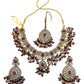 Purple / Wine - Large - Antique Gold Finish Necklace Set with Earrings & Head Piece - AE2512 08KV25